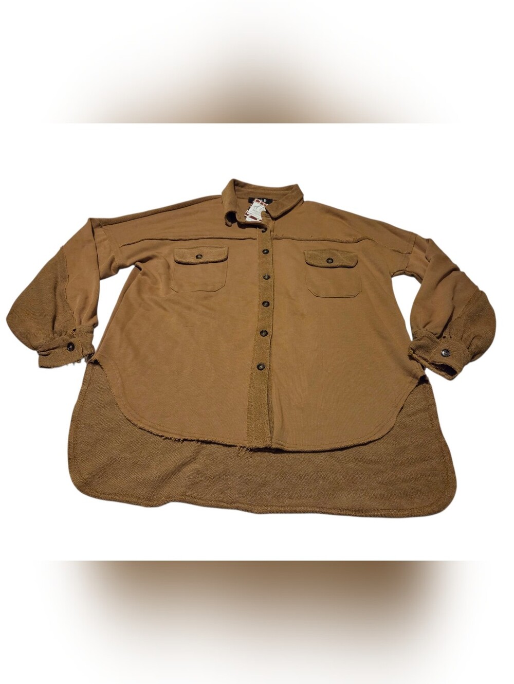 Women’s Blue B Collection Camel Knit Raw Terry Shacket Jacket Size Large